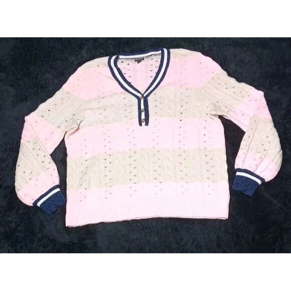 torrid Sweaters - Torrid Pointelle Pullover Henley Sweater 2 Striped Preppy Academia Varsity Cozy